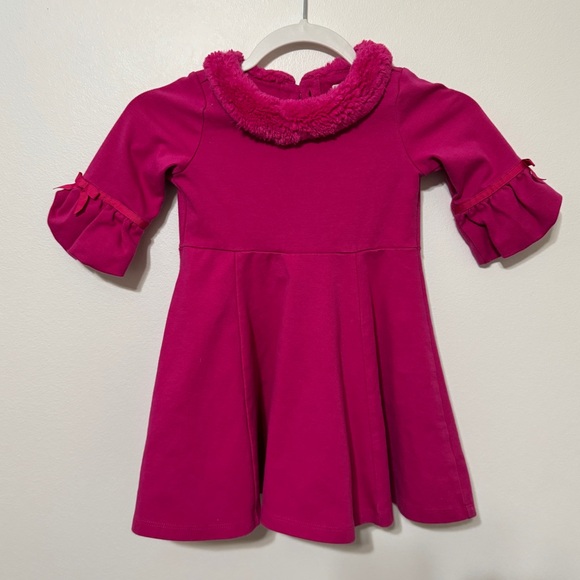 Janie and Jack FAUX FUR COLLAR PONTE DRESS PINK Size 4 formal holiday event - Picture 3 of 8